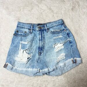 Distressed Light Blue Denim Shorts